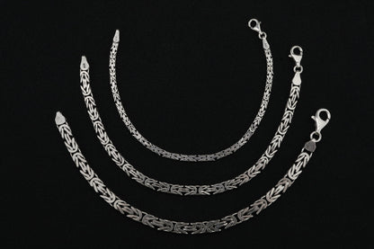 925 Sterling Silver Flat King Chain Bracelet, Real Silver Byzantine Bracelet, Flat Byzantine Chain, Minimalist Jewelry for Men, Gift for Dad
