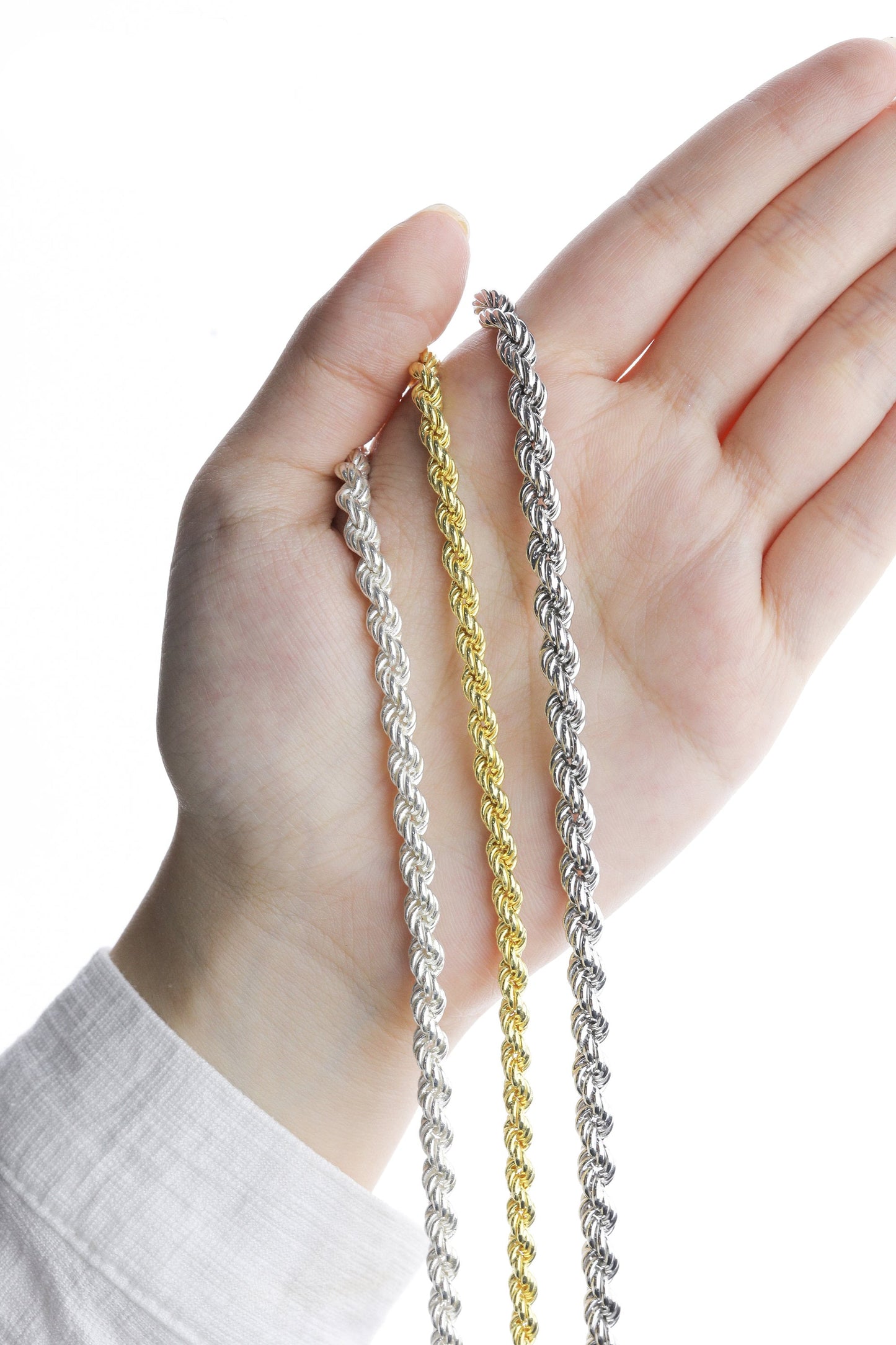 925 Sterling Silver Rope Chain Necklace, Real Silver Rope  Necklace, Handmade Layering Chain, Solid Silver Jewelry for Man and Women