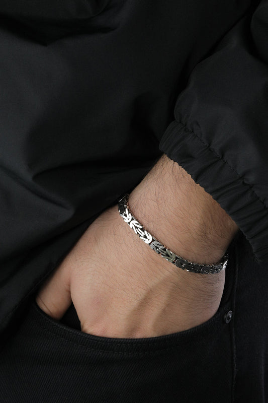 925 Sterling Silver Flat King Chain Bracelet, Real Silver Byzantine Bracelet, Flat Byzantine Chain, Minimalist Jewelry for Men, Gift for Dad