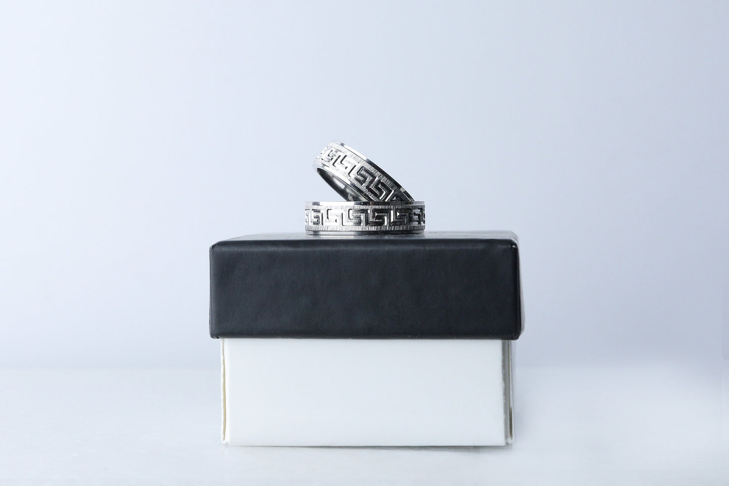 925 Sterling Silver Brused Greek Key Ring, Dainty  Silver Pen Embroidered Ring, Wedding Band, Matching Wedding Rings, Gift for Her Him