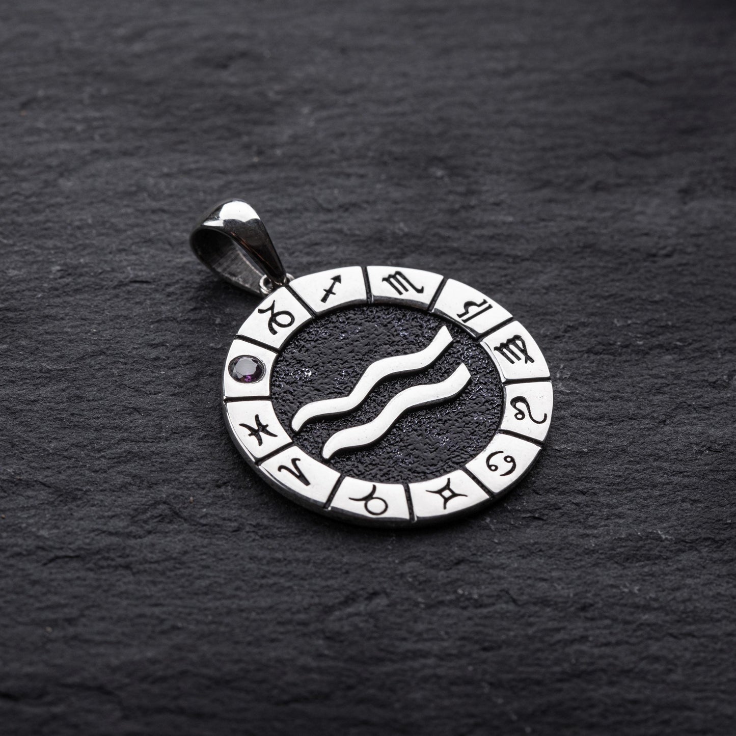Silver Aquarius Zodiac Pendant, Aquarius Horoscope Pendant, Aquarius Birthstone Pendant, Unisex Zodiac Pendant, Unique Zodiac Jewelry