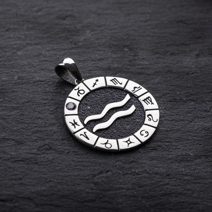 Silver Aquarius Zodiac Pendant, Aquarius Horoscope Pendant, Aquarius Birthstone Pendant, Unisex Zodiac Pendant, Unique Zodiac Jewelry