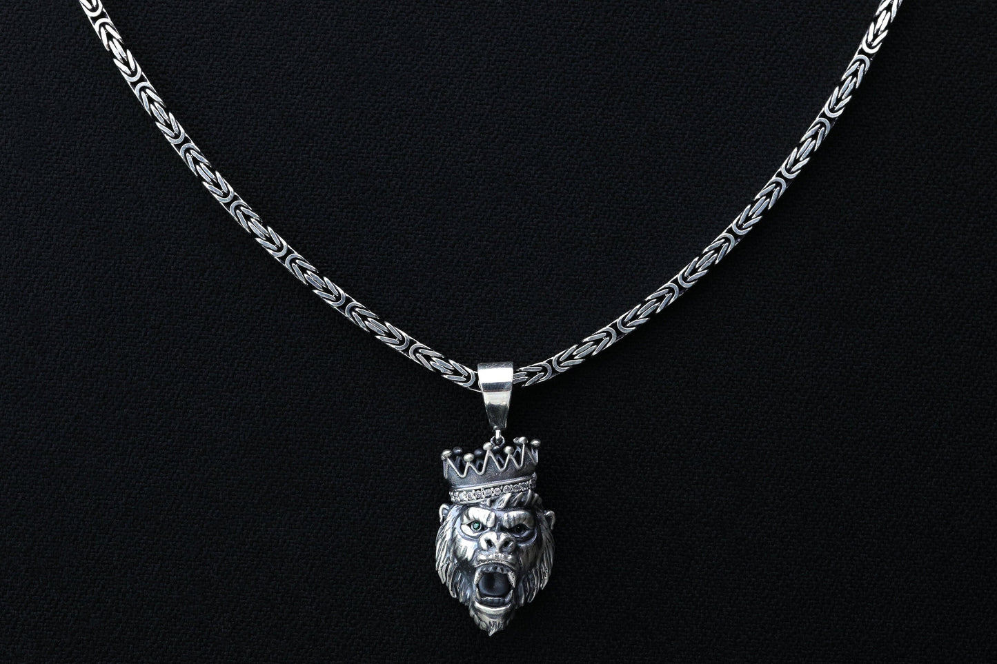 925 Silver Monkey King Chain Necklace, Silver Monkey Pendant, Ape Pendant, Fox Tail Chain, Silver Byzantine Necklace, Gift for Boyfriend