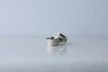 925 Sterling Silver Gold Striped Ring, Pen Embroided Wave Layering Ring, Diamond Shape  Wedding Band, Women's Men's Gold Wedding Band