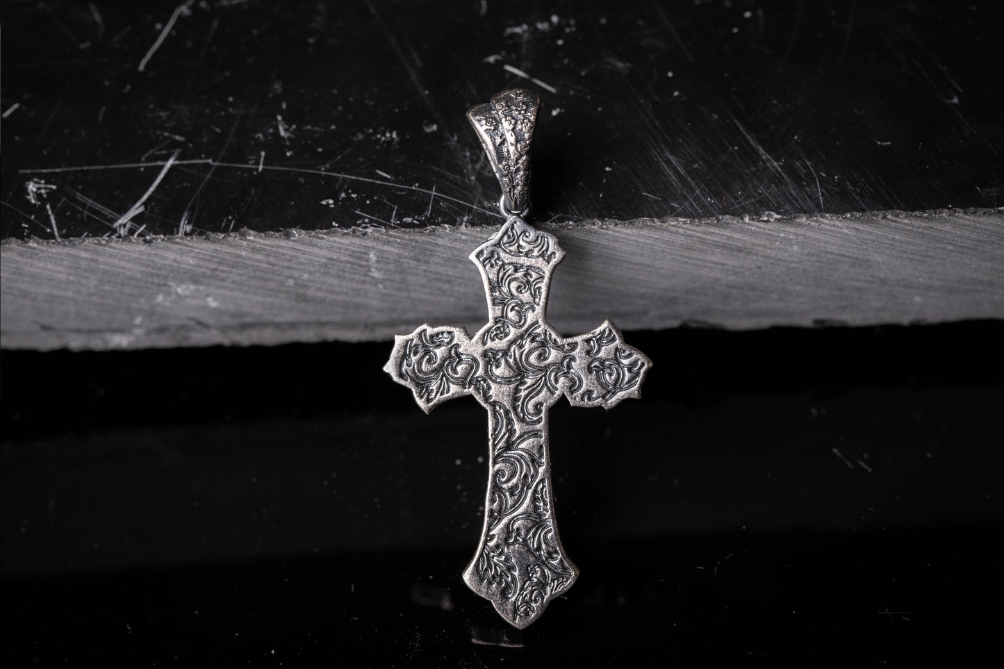 925 Sterling Silver Cross Pendant, Orthodox Cross Necklace, Rose Engraved Charm, Silver Religious Pendant, Engraved Christian Gift