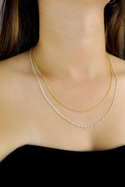 925 Sterling Silver Singapore Necklace, Real Silver Chain Necklace, Layering Chain for Women, Gold Plated Jewelry, Birthday Gift for Her