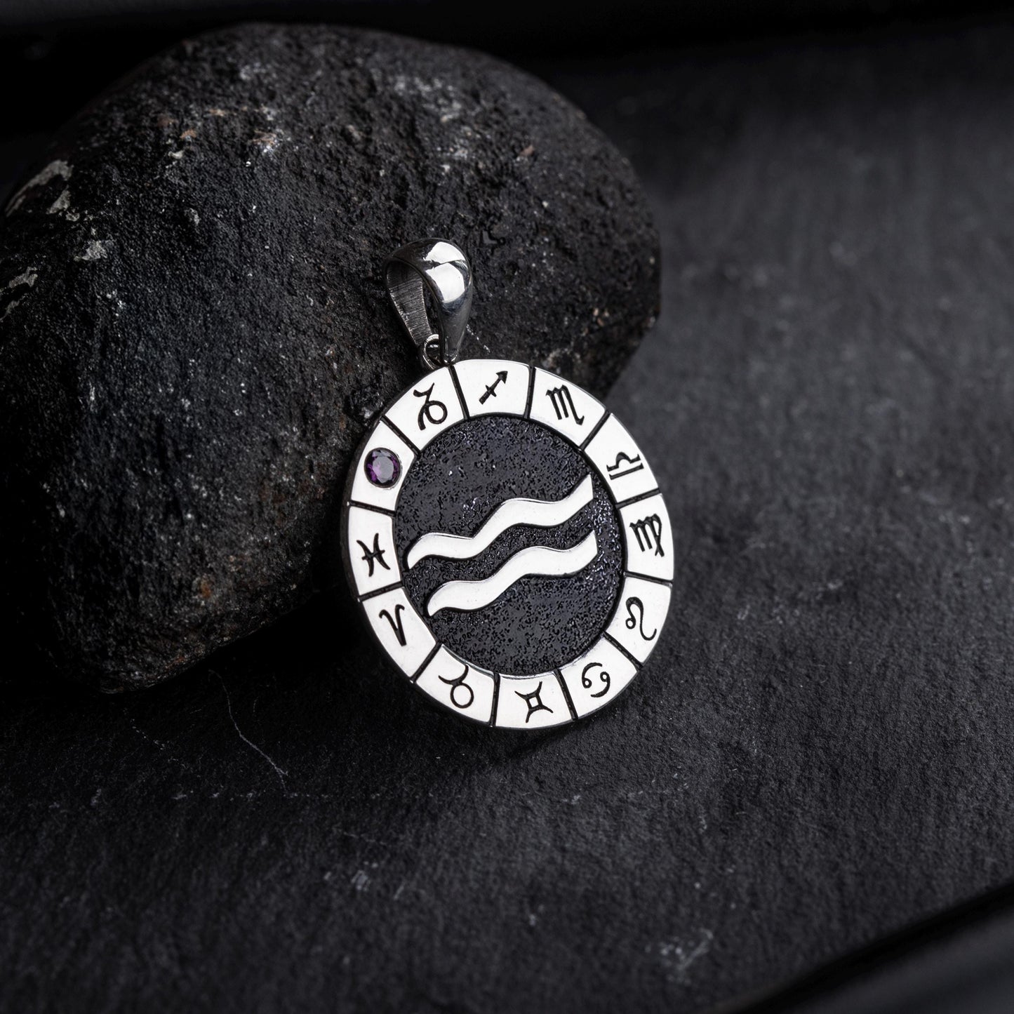 Silver Aquarius Zodiac Pendant, Aquarius Horoscope Pendant, Aquarius Birthstone Pendant, Unisex Zodiac Pendant, Unique Zodiac Jewelry
