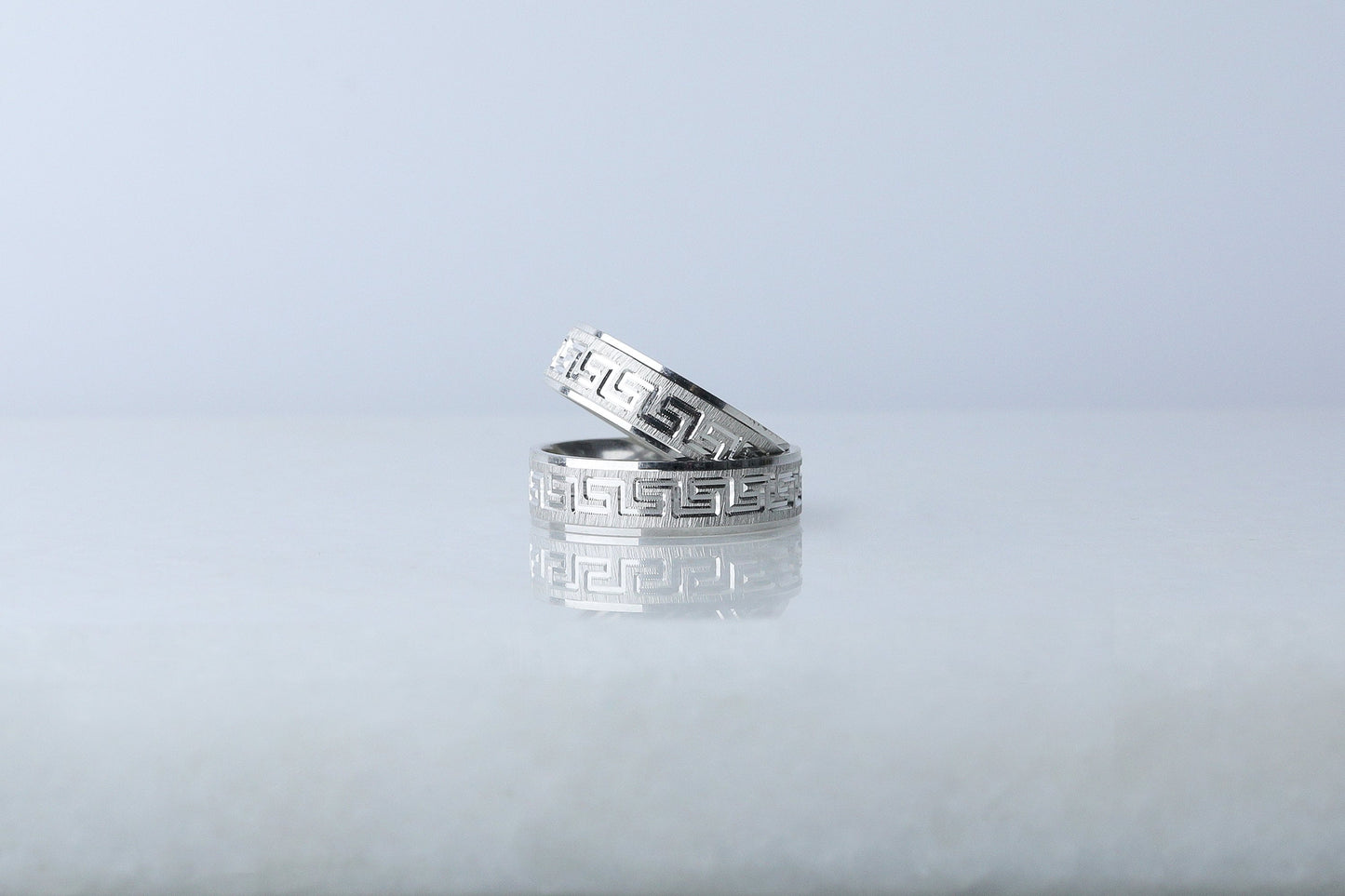 925 Sterling Silver Brused Greek Key Ring, Dainty  Silver Pen Embroidered Ring, Wedding Band, Matching Wedding Rings, Gift for Her Him