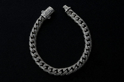 925 Sterling Silver Vintage Bracelet,Cuban Link Chain Bracelet,Mens embroidered bracelet,Handmade Silver Bracelet,Mens Bracelet,Gift for Him