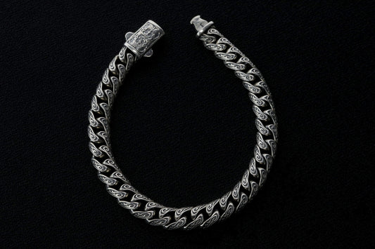 925 Sterling Silver Vintage Bracelet,Cuban Link Chain Bracelet,Mens embroidered bracelet,Handmade Silver Bracelet,Mens Bracelet,Gift for Him
