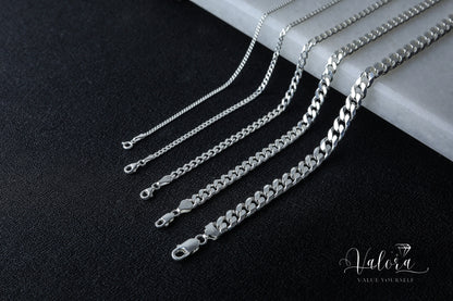925 Sterling Silver Cuban Chain Bracelet, Curb Bracelet Men, Dainty Layering Necklace, Gourmet Chain, Real Silver Chain, Gift for Boyfriend