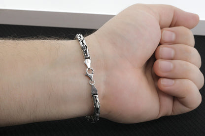 Silver Round Personalized King Chain Bracelet, Byzantine Men Bracelet, Handmade Real Silver Jewelry, Named Bracelet,Birthday gift for Him