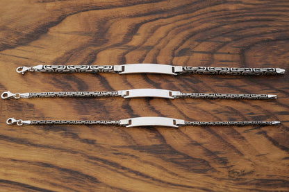 Silver Round Personalized King Chain Bracelet, Byzantine Men Bracelet, Handmade Real Silver Jewelry, Named Bracelet,Birthday gift for Him