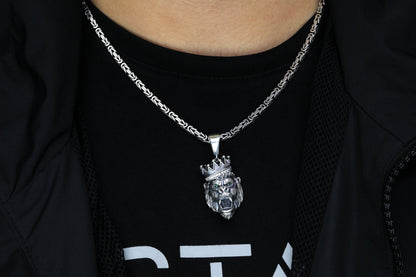 925 Silver Monkey King Chain Necklace, Silver Monkey Pendant, Ape Pendant, Fox Tail Chain, Silver Byzantine Necklace, Gift for Boyfriend