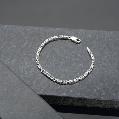 925 Sterling Silver Gemstone King Bracelet, Real Silver Gemstone Byzantine Bracelet, Handmade Square Chain, Minimalist Jewelry for Men
