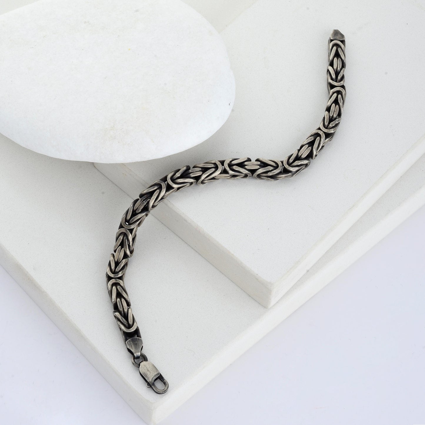 Sterling Silver Chunky King Chain Bracelet, Real SilverVintage Byzantine Bracelet, Handmade Square Chain, Gift for Dad, Gift for Boyfriend