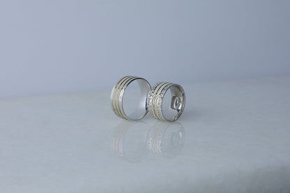 925 Sterling Silver Gold Striped Ring, Pen Embroided Wave Layering Ring, Diamond Shape  Wedding Band, Women's Men's Gold Wedding Band