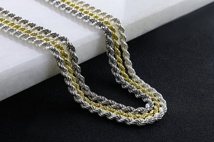 925 Sterling Silver Rope Chain Necklace, Real Silver Rope  Necklace, Handmade Layering Chain, Solid Silver Jewelry for Man and Women