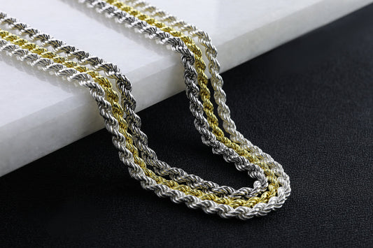 925 Sterling Silver Rope Chain Necklace, Real Silver Rope  Necklace, Handmade Layering Chain, Solid Silver Jewelry for Man and Women