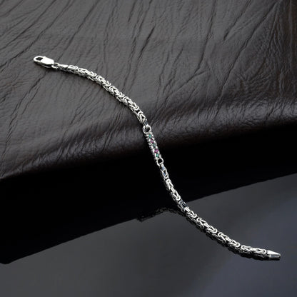 925 Sterling Silver Gemstone King Bracelet, Real Silver Gemstone Byzantine Bracelet, Handmade Square Chain, Minimalist Jewelry for Men
