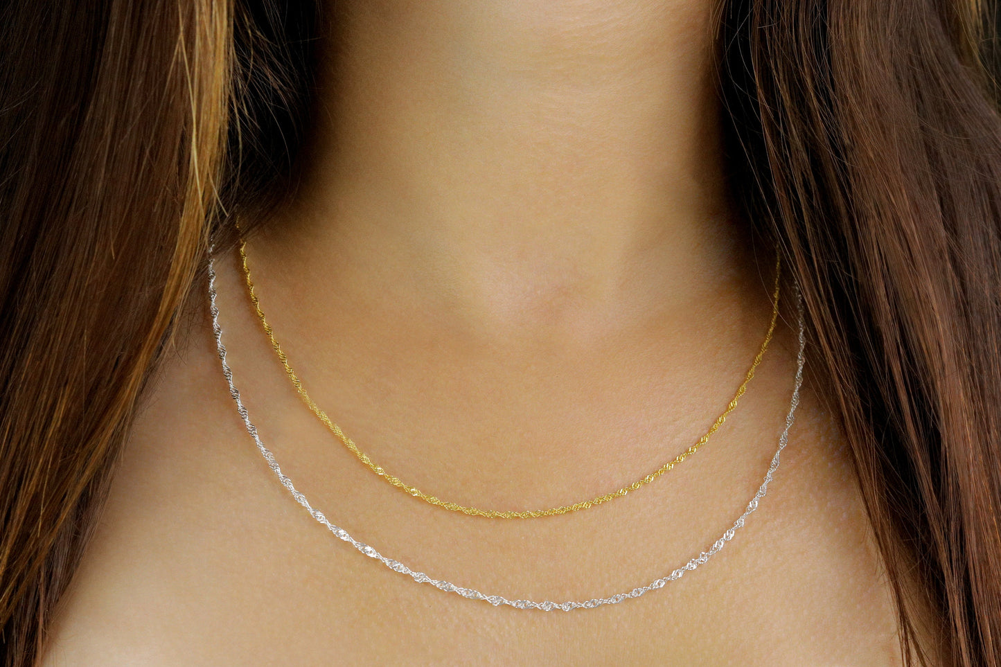 925 Sterling Silver Singapore Necklace, Real Silver Chain Necklace, Layering Chain for Women, Gold Plated Jewelry, Birthday Gift for Her