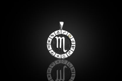 Silver Scorpio Zodiac Pendant, Scorpio Horoscope Pendant, Scorpio Birthstone Pendant, Unisex Zodiac Pendant, Unique Zodiac Jewelry