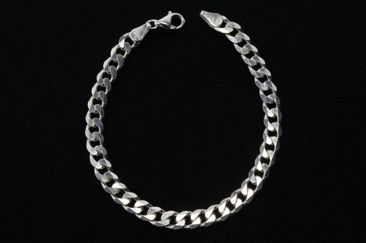 925 Sterling Silver Cuban Chain Bracelet, 6.5 mm Curb Bracelet for Men