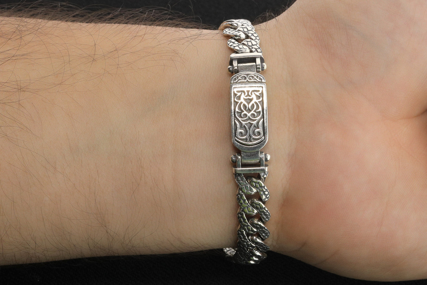 925 Sterling Silver Cuban Bracelet, Rock patterned silver bracelet, 9mm Cuban Link Chain, Handmade Silver Bracelet, Birthday Gift For Her