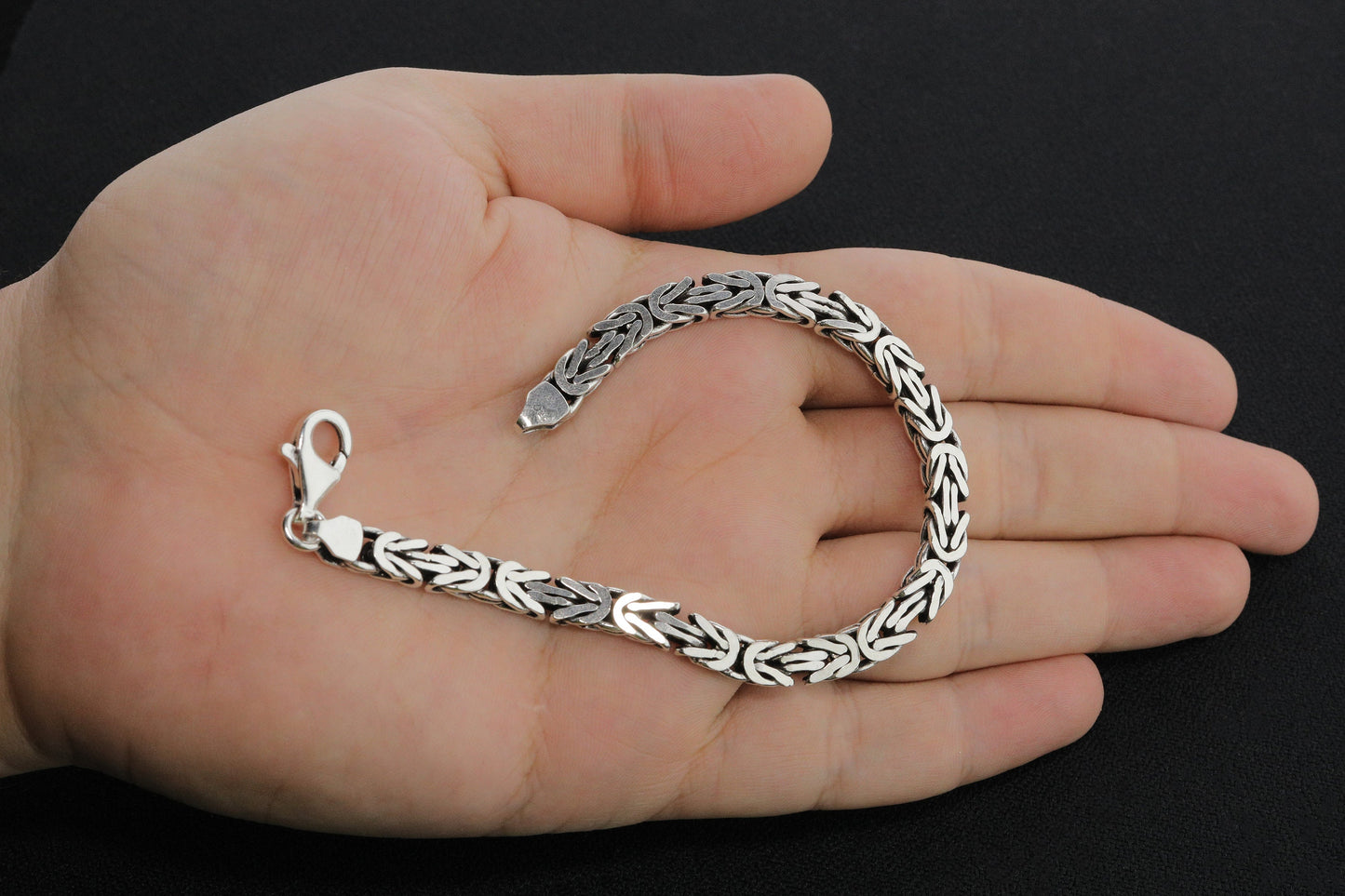 925 Sterling Silver Flat King Chain Bracelet, Real Silver Byzantine Bracelet, Flat Byzantine Chain, Minimalist Jewelry for Men, Gift for Dad