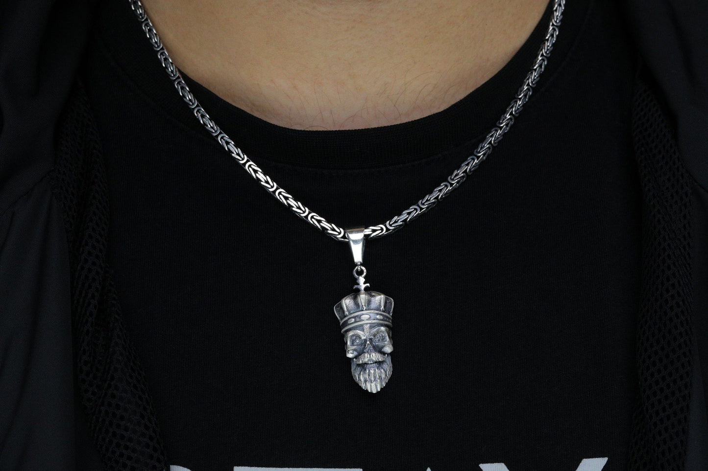 Sterling Silver Skull Necklace, Silver Skull Pendant, Pirate Skull, Silver Byzantine Necklace, Gift for Boyfriend, Haloween gift