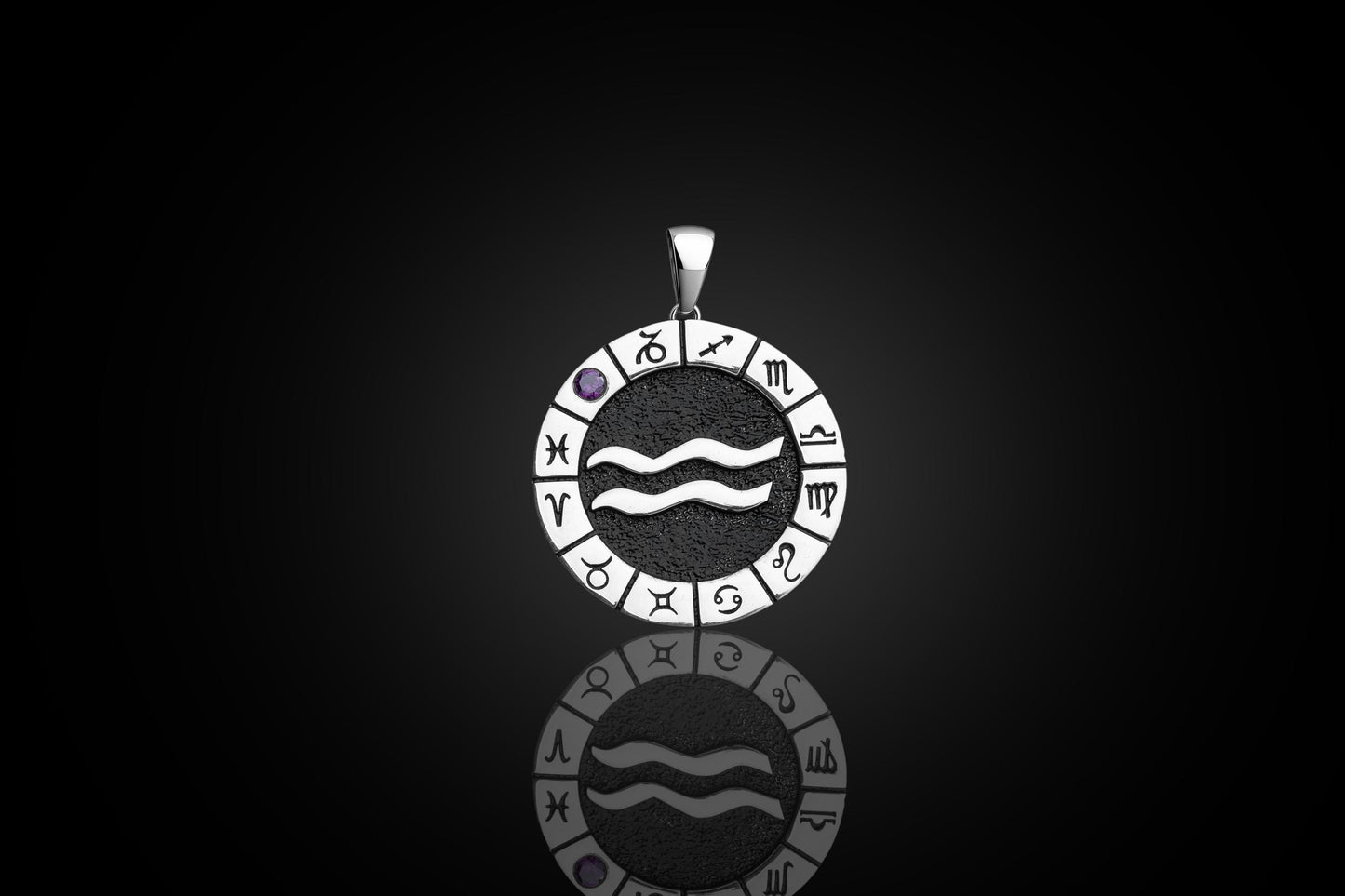 Silver Aquarius Zodiac Pendant, Aquarius Horoscope Pendant, Aquarius Birthstone Pendant, Unisex Zodiac Pendant, Unique Zodiac Jewelry