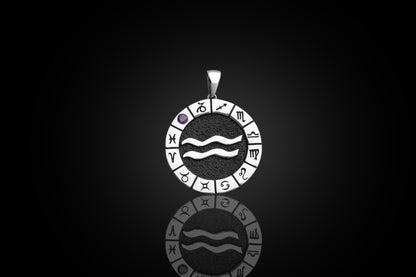 Silver Aquarius Zodiac Pendant, Aquarius Horoscope Pendant, Aquarius Birthstone Pendant, Unisex Zodiac Pendant, Unique Zodiac Jewelry