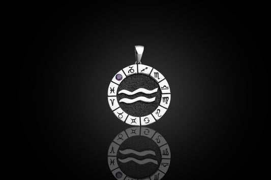 Silver Aquarius Zodiac Pendant, Aquarius Horoscope Pendant, Aquarius Birthstone Pendant, Unisex Zodiac Pendant, Unique Zodiac Jewelry