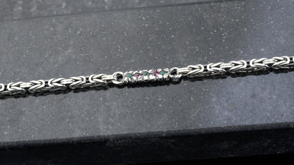 925 Sterling Silver Gemstone King Bracelet, Real Silver Gemstone Byzantine Bracelet, Handmade Square Chain, Minimalist Jewelry for Men