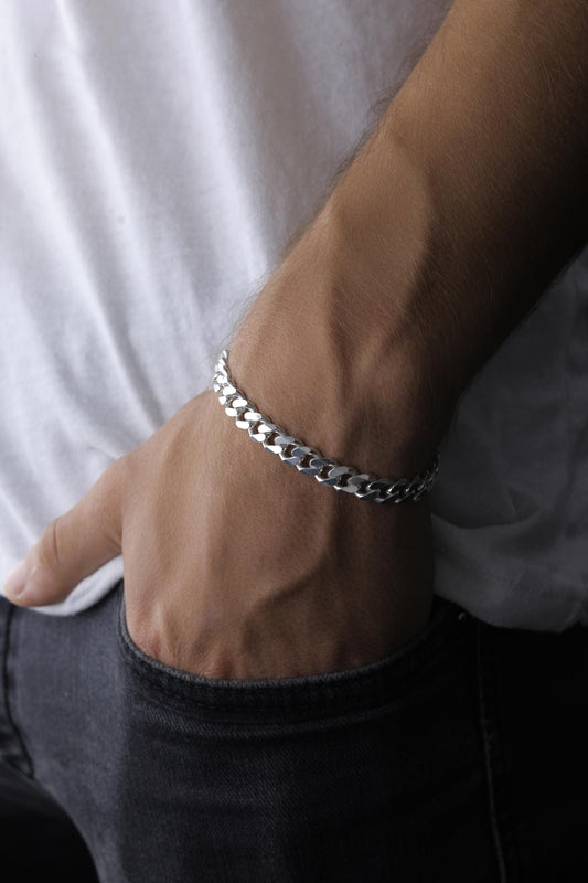 925 Sterling Silver Cuban Chain Bracelet, Curb Bracelet Men, Dainty Layering Necklace, Gourmet Chain, Real Silver Chain, Gift for Boyfriend
