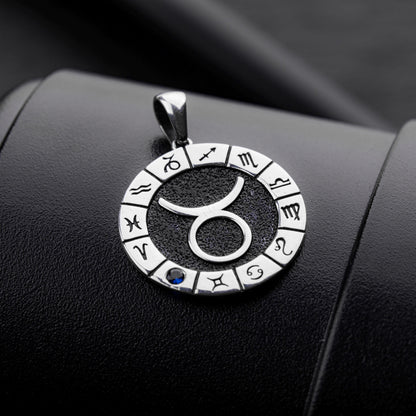 Silver Taurus Zodiac Pendant, Taurus Horoscope Pendant, Taurus Birthstone Pendant, Unisex Zodiac Pendant, Unique Zodiac Jewelry, Zodiac Gift