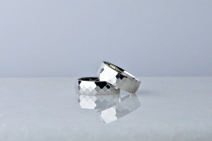 925 Sterling Silver Dainty High Polished Ring, Real Silver Hammered Soft-Edged Ring, Elegant Wedding Band, Anniversary Gift for Her Him