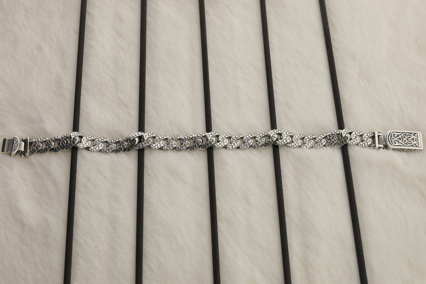 925 Sterling Silver Cuban Bracelet, Rock patterned silver bracelet, 9mm Cuban Link Chain, Handmade Silver Bracelet, Birthday Gift For Her