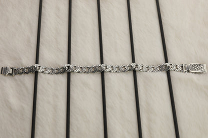 925 Sterling Silver Cuban Bracelet, Rock patterned silver bracelet, 9mm Cuban Link Chain, Handmade Silver Bracelet, Birthday Gift For Her