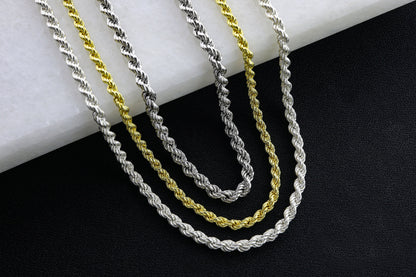 925 Sterling Silver Rope Chain Necklace, Real Silver Rope  Necklace, Handmade Layering Chain, Solid Silver Jewelry for Man and Women