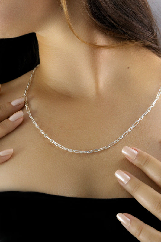 925 Sterling Silver Hallow Chain Necklace, Real Solid Silver 3+1 Hallow Chain Minimalist Necklace, Dainty Jewelry for Women, Gift for Her