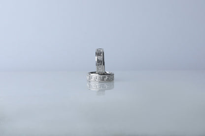 925 Sterling Silver Brused Greek Key Ring, Dainty  Silver Pen Embroidered Ring, Wedding Band, Matching Wedding Rings, Gift for Her Him