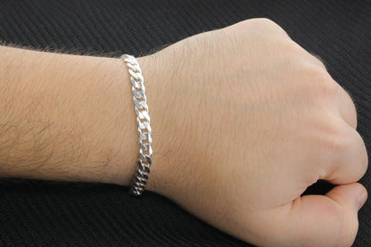 925 Sterling Silver Cuban Chain Bracelet, 6.5 mm Curb Bracelet for Men