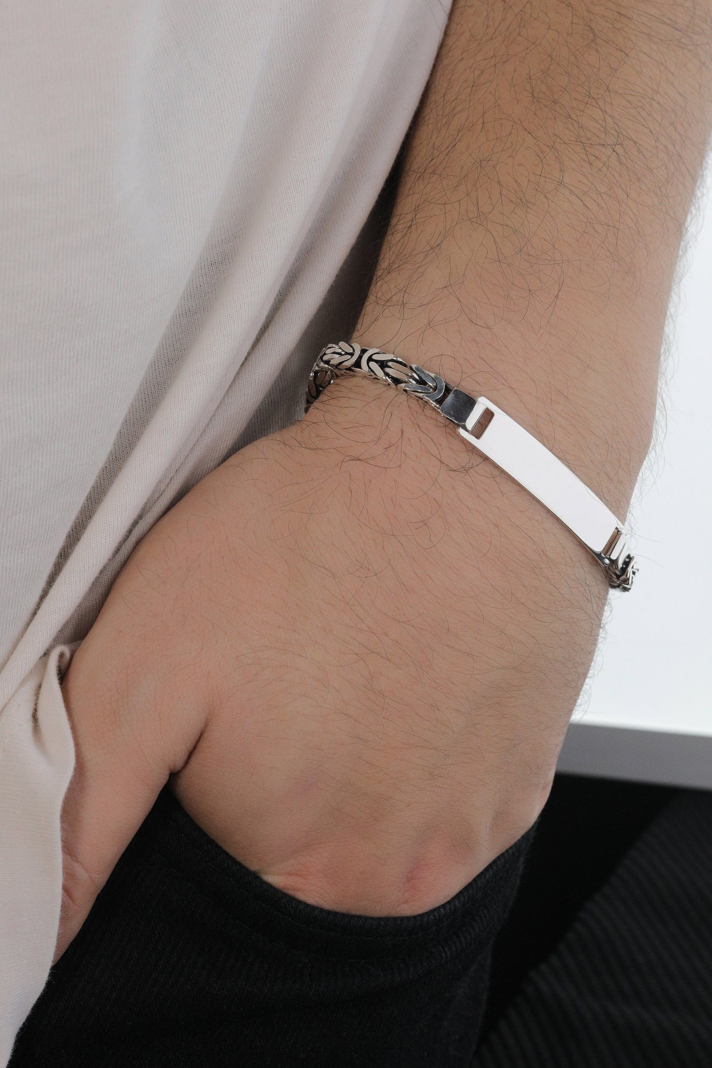 925 Sterling Silver Personalized King Chain Bracelet, Real Silver ID Bracelet, Handmade Square Chain, Minimalist Jewelry for Men,Gift