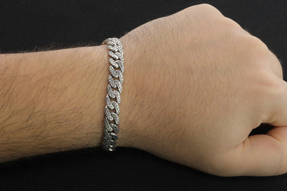 925 Sterling Silver Cuban Bracelet, Rock patterned silver bracelet, 9mm Cuban Link Chain, Handmade Silver Bracelet, Birthday Gift For Her