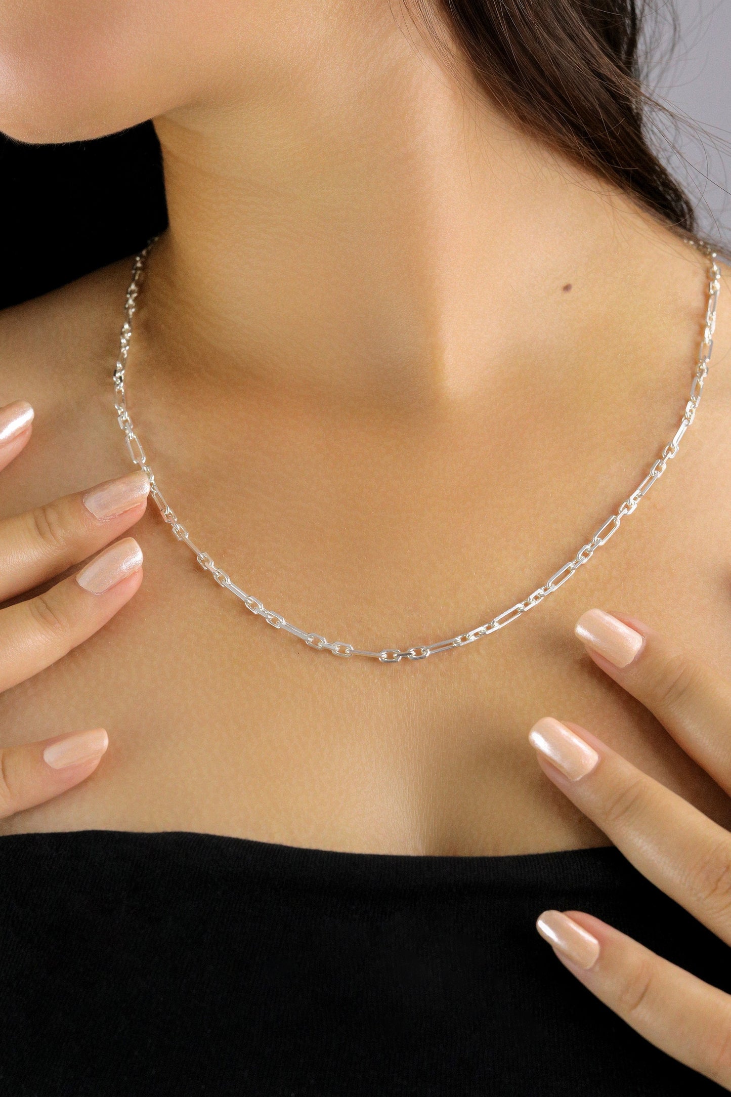 925 Sterling Silver Hallow Chain Necklace, Real Solid Silver 3+1 Hallow Chain Minimalist Necklace, Dainty Jewelry for Women, Gift for Her