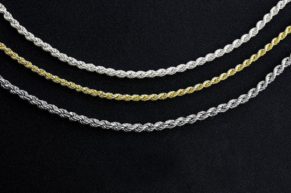 925 Sterling Silver Rope Chain Necklace, Real Silver Rope  Necklace, Handmade Layering Chain, Solid Silver Jewelry for Man and Women