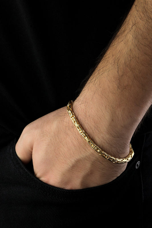 925 Silver Gold Plated Round King Chain Bracelet