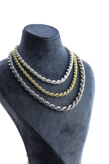925 Sterling Silver Rope Chain Necklace, Real Silver Rope  Necklace, Handmade Layering Chain, Solid Silver Jewelry for Man and Women