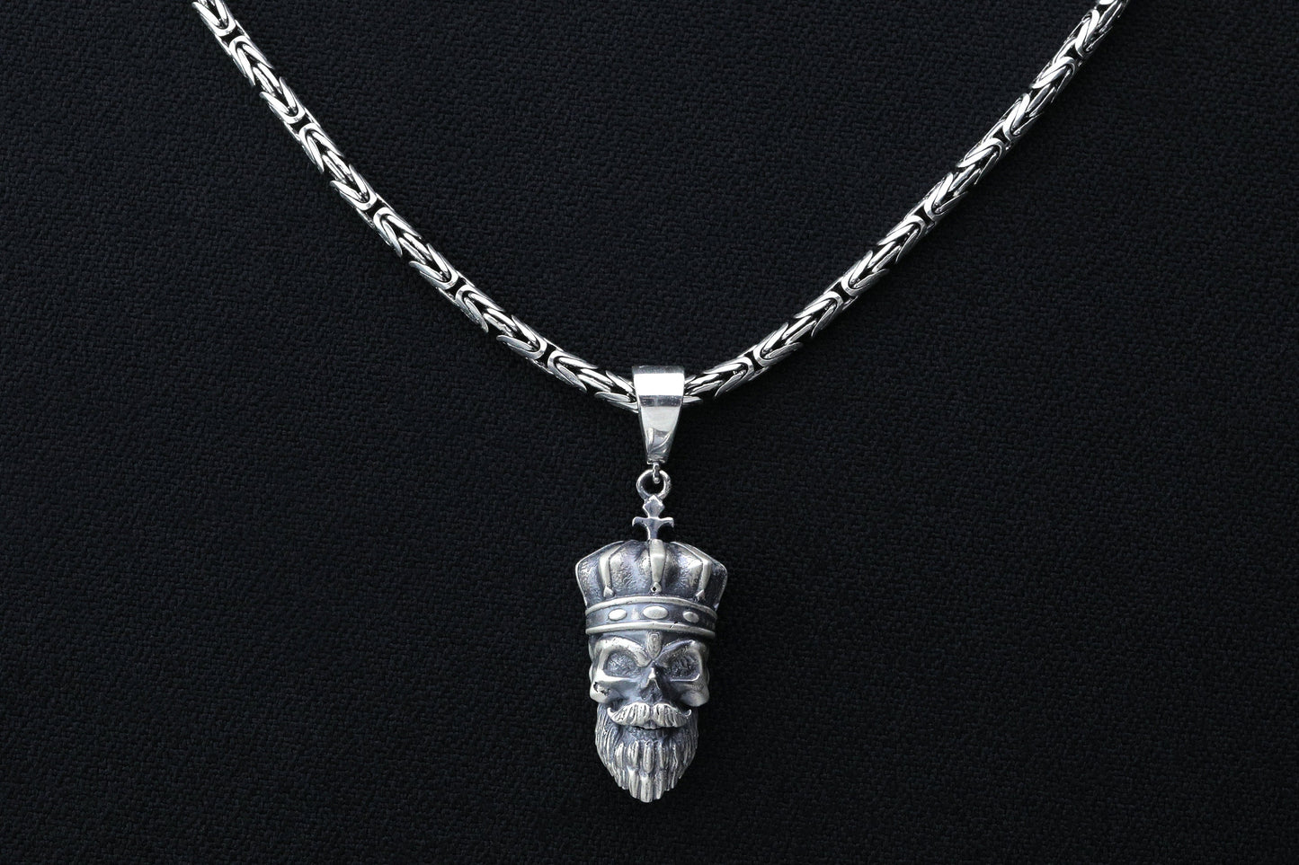 Sterling Silver Skull Necklace, Silver Skull Pendant, Pirate Skull, Silver Byzantine Necklace, Gift for Boyfriend, Haloween gift